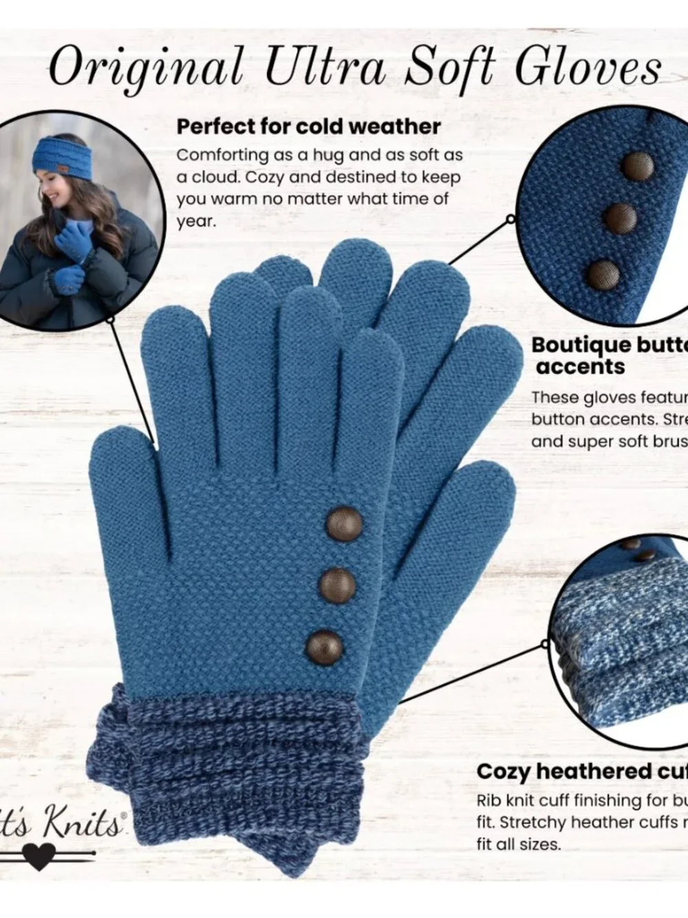 Britt's Knits Women's Ultra Soft Gloves with 3 Button Design